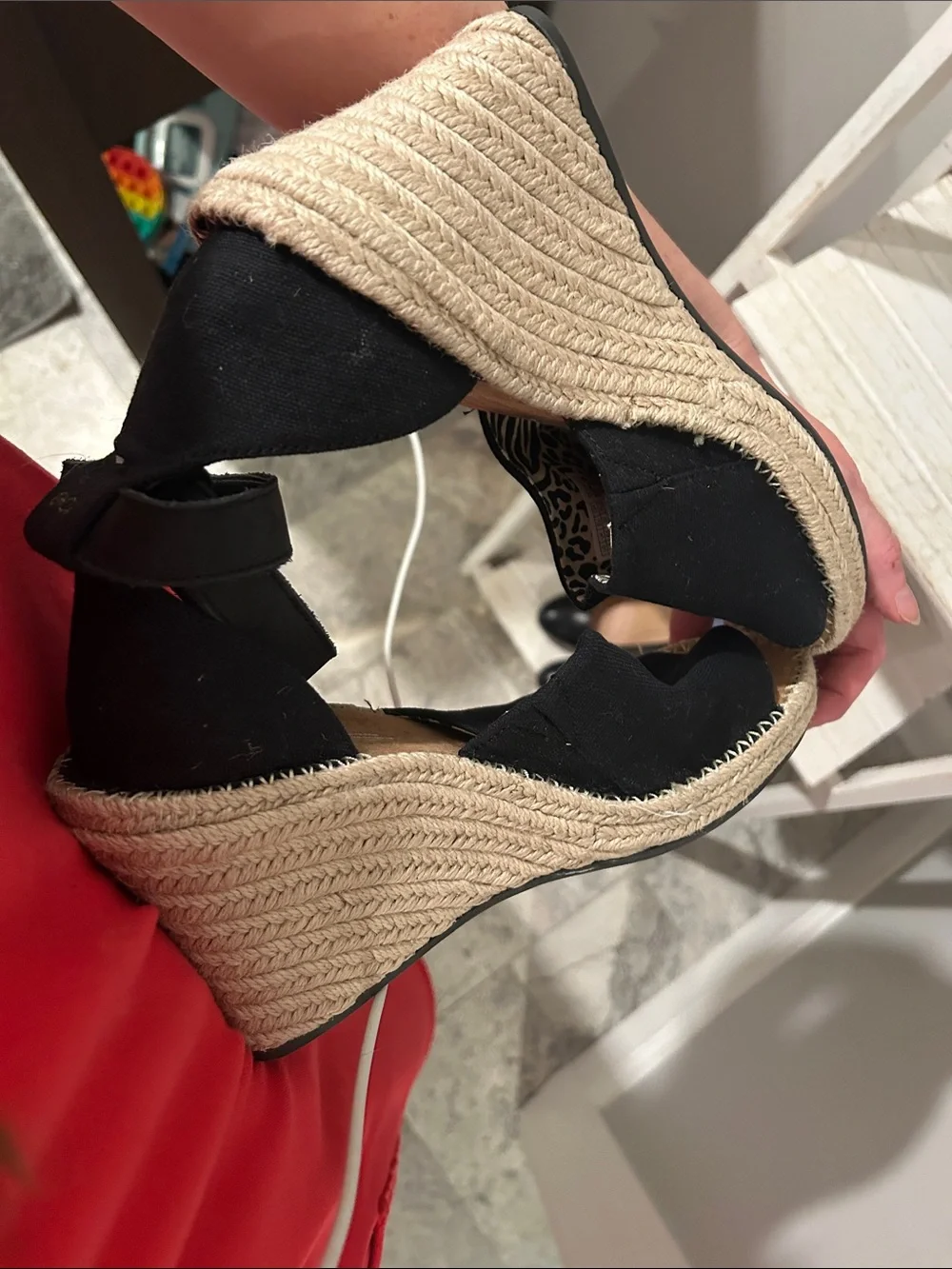TOMS black canvas espadrille wedge sandals